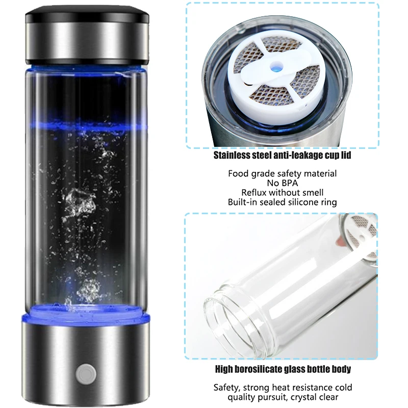 Hydrogen Generator Cup Water Filter 430ML Alkaline Maker Hydrogen-Rich Water Portable Bottle Lonizer Pure H2 Electrolysis