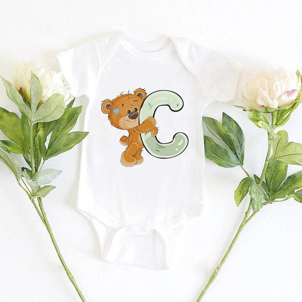 Urso bonito do bebê meninas roupas recém-nascidos moda coreano verão 2021 nova criança bodysuit fino aconchegante bebê macacão carta dos desenhos animados macacão