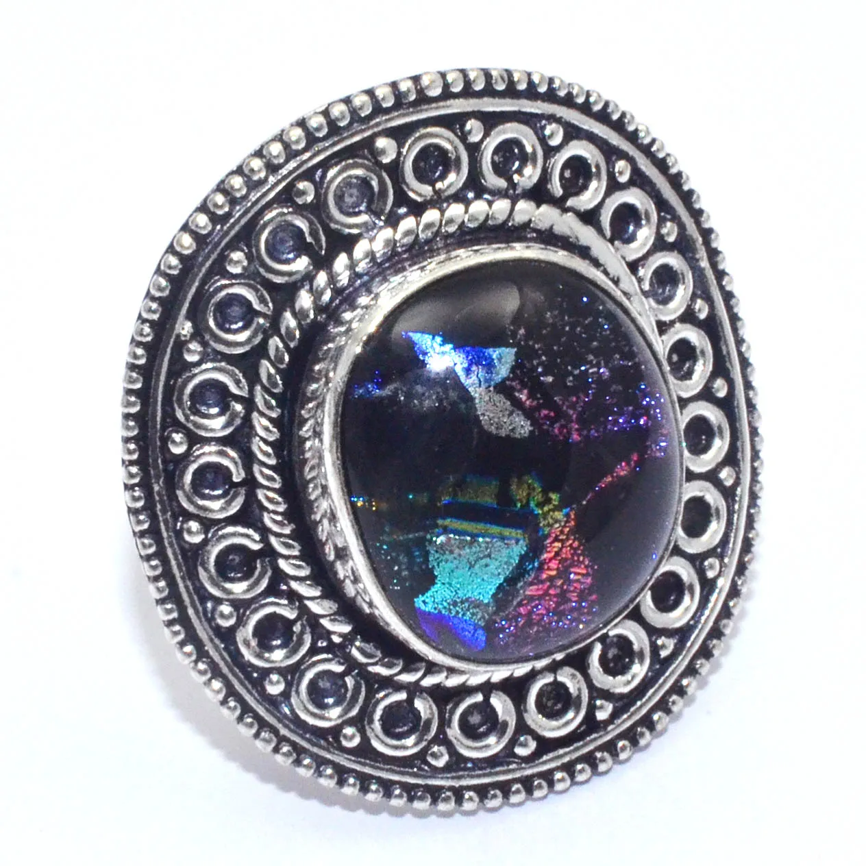 Dichroic Glass   Ring Silver Overlay over Copper,  USA Size :  6.75 , R7299