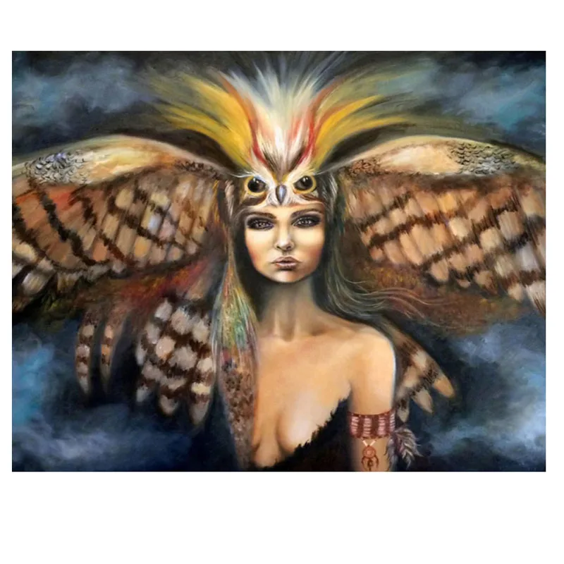 5D Full Square Round Daimond PaintingThe Owl Woman Fantasy Mosaic Rhinestone Diamond Embroidery wall Decor PaintingZP-3586