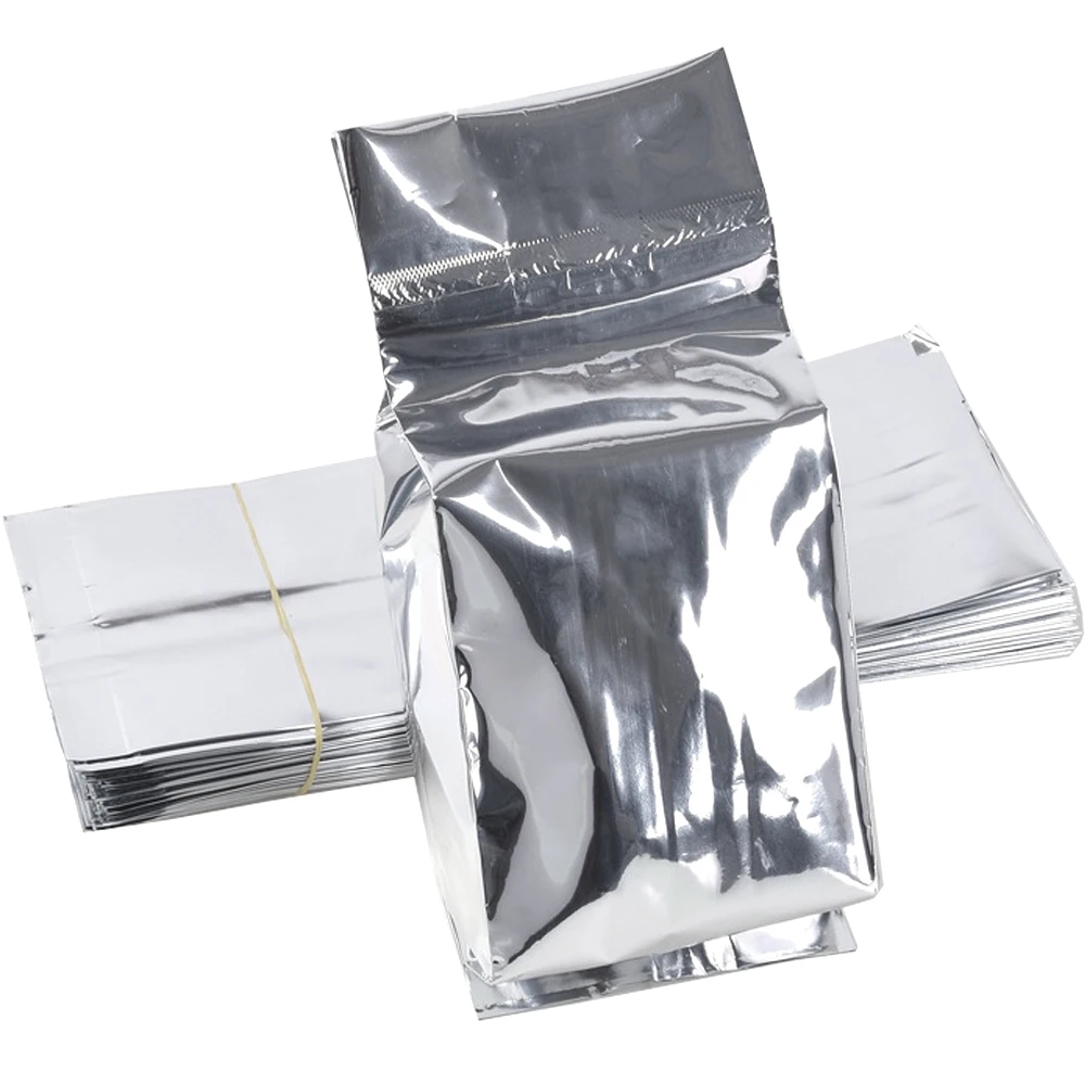 100Pcs Silver Aluminum Foil Open Top Oragan Bag Tear Notch Heat Vacuum Seal Food Snack Candy Tea Chocolate Packaging Pouches