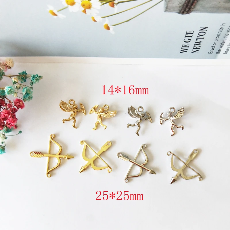 20Pcs Zinc Alloy Bow And Arrow Charms Dangle Gold Color Angel Pendants Jewelry Diy Material Earring Necklace Bracelets Floating