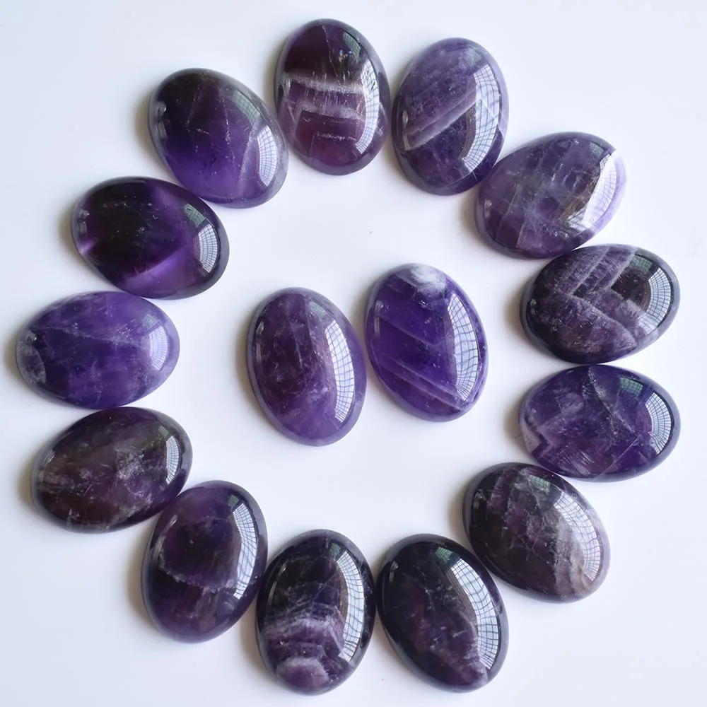 Großhandel 12 Stück/Set modische, hochwertige natürliche Amethyst-Steine, ovale Cabochon-Perlen in Tropfenform, 25x18mm, kostenloser Versand – Detail 1