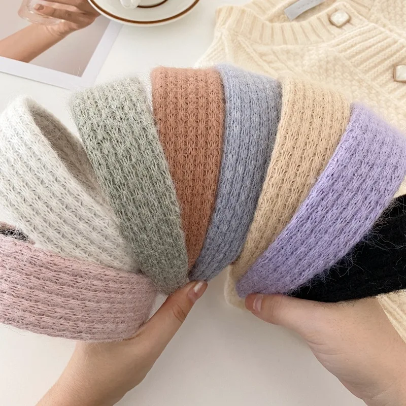 

South Korean new Autumn and Winter gentle retro wide headband knitted hairband temperament hair accessory Solid color hair hoop