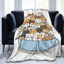 Anime Cat Blanket for Women Girls Cartoon Cats Kitten Sherpa Fleece Blanket Pet Themed Soft Cozy Bed Sofa Blanket for Cat Lovers