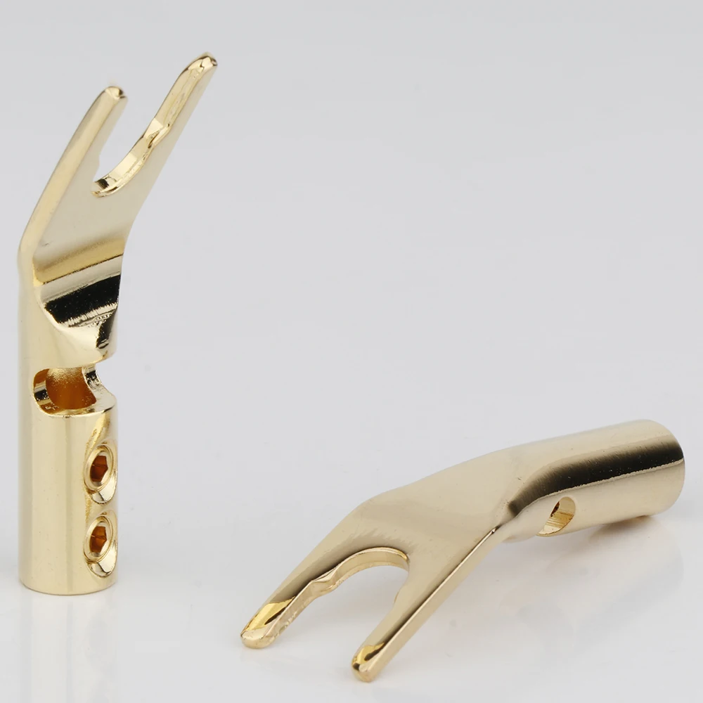 4/8 Stück 4,2 mm U Y-förmiger 24 Karat Gold/Silber/Rhodium-Massivkupfer-Stecker, Spaten, zwei verschlossener Stecker, Lautsprecherkabel, Drahtverbinder – Detail 3