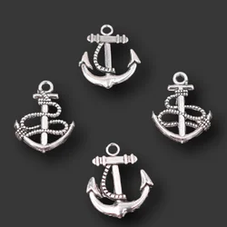 20pcs Silver Plated Sailor Anchor Pendants Retro Bracelet Earrings Metal Accessories DIY Charms Jewelry Crafts Making A2284