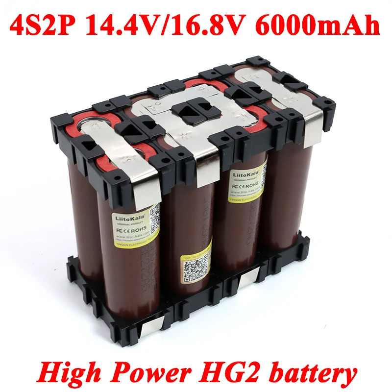 18650 HG2 4S2P 14.4/14.8v 6000mAh 20 amps 15V 16.8V for Screwdriver batteries DIY weld Bracket battery pack