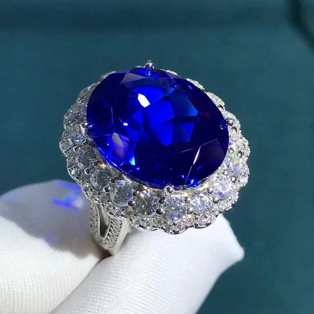 WUIHA-Luxo 925 Anel De Prata Esterlina, VVS Sapphire, Moissanite, Noivado De Casamento, Anel Personalizado, Jóias Finas, 3EX Oval, 15 CT