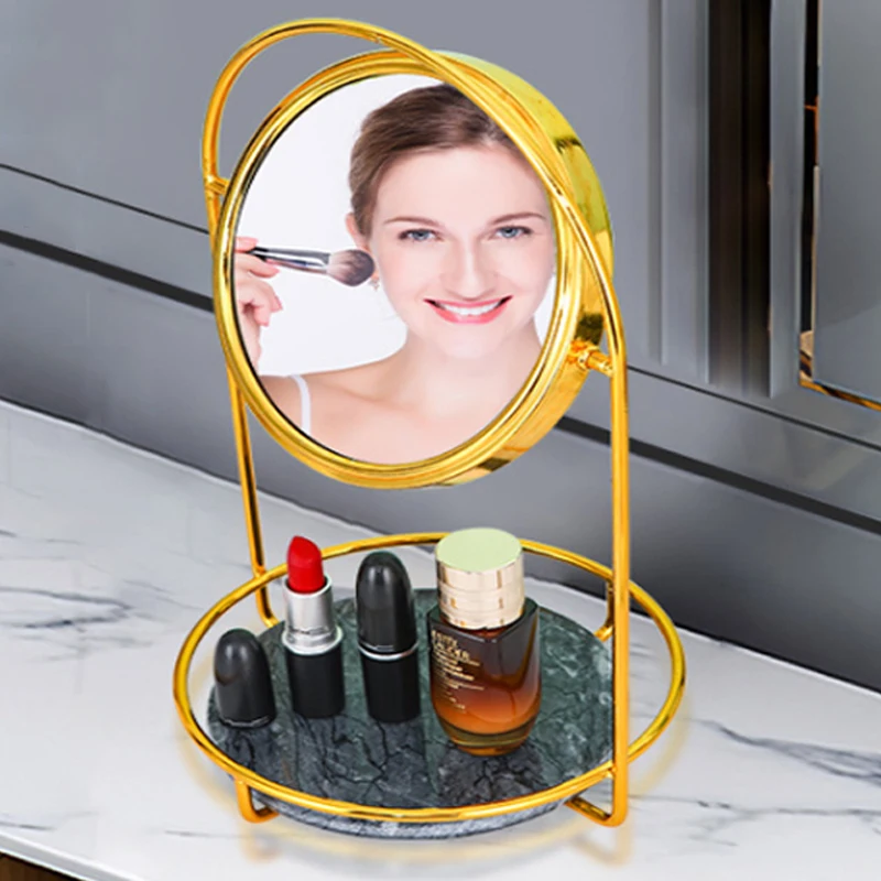 European-Style Desktop Makeup Mirror With Cosmetic Storage Rack Multifunctional Magnifying Glass Vanity Mirror With Storage