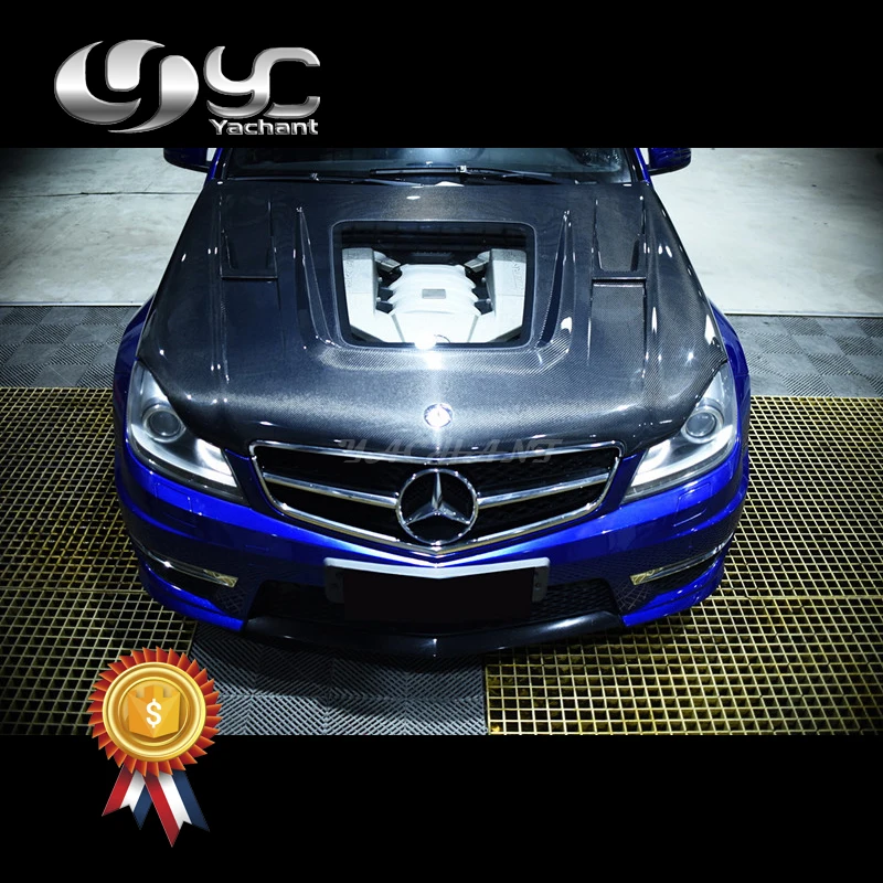 

Car-Styling Portion Carbon Fiber / Double Sided CF Front Bonnet Hood Fit For 2011-2013 MM W204 C63 iMP Performance Hood Bonnet