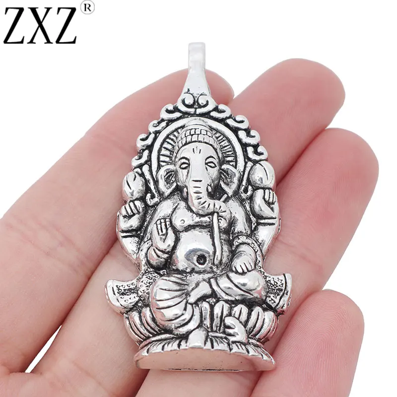 ZXZ 2pcs Tibetan Silver Large Ganesha Elephant God of Beginnings Charms Pendants for Necklace Jewelry Making Findings