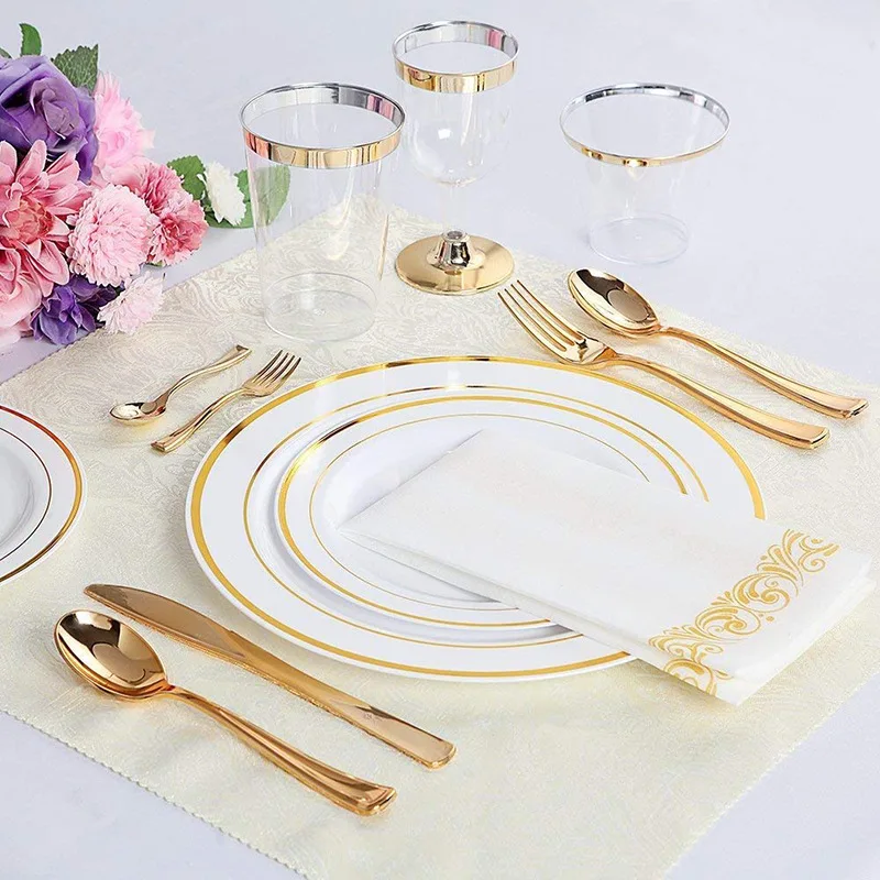 18Pcs Rose Gold Plastic Disposable Tableware Dessert Knives Forks Spoon Wedding Birthday Party Decoration Supplies Cutlery Set