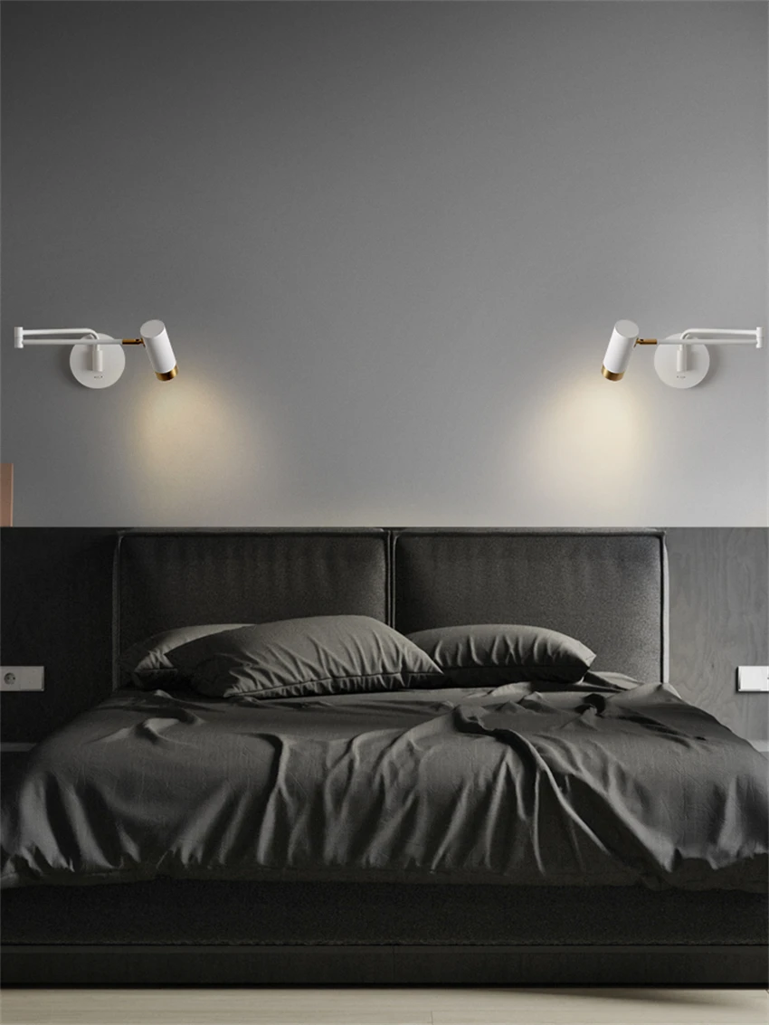 Nordic rocker bedroom wall lamps luxury modern study reading led telescopic metal living dining room decorative sconces lights