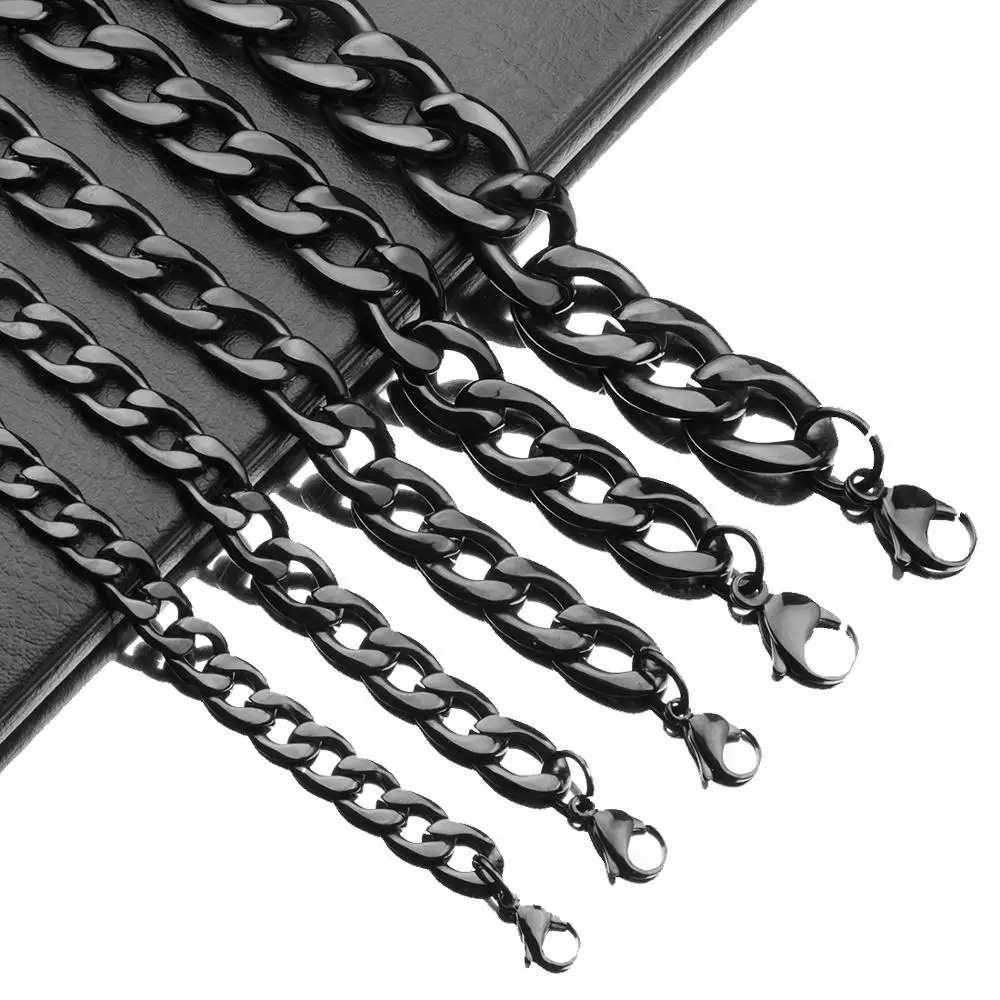 9/11/13/15/19mm Wide 7-32 inch Black Figaro Chain 316 Stainless Steel Necklace Or Bracelet Link Cable Rope Lobster Clasp for Men