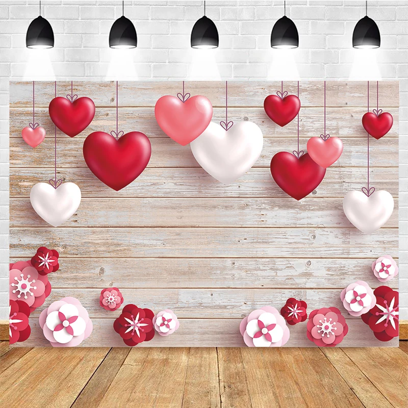 

Mocsicka Valentine's Day Photography Background Love Wood Board Flowers Decoration Props Newborn Baby Shower Backdrop Banner