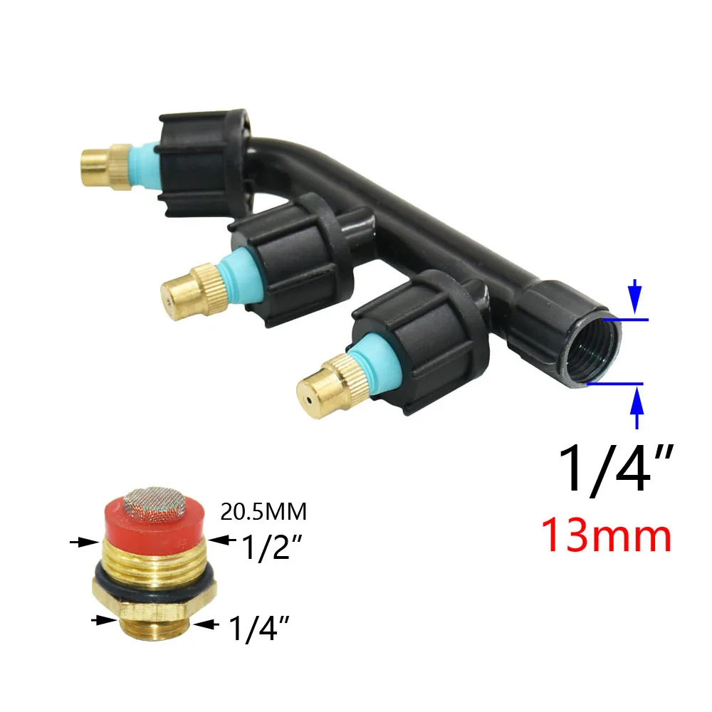 1/4 1/2 Inch Agricultural Copper Atomizing Sprayer Nozzle Single/Double/Three Nozzle Head Garden Irrigation Pesticide Sprinkler