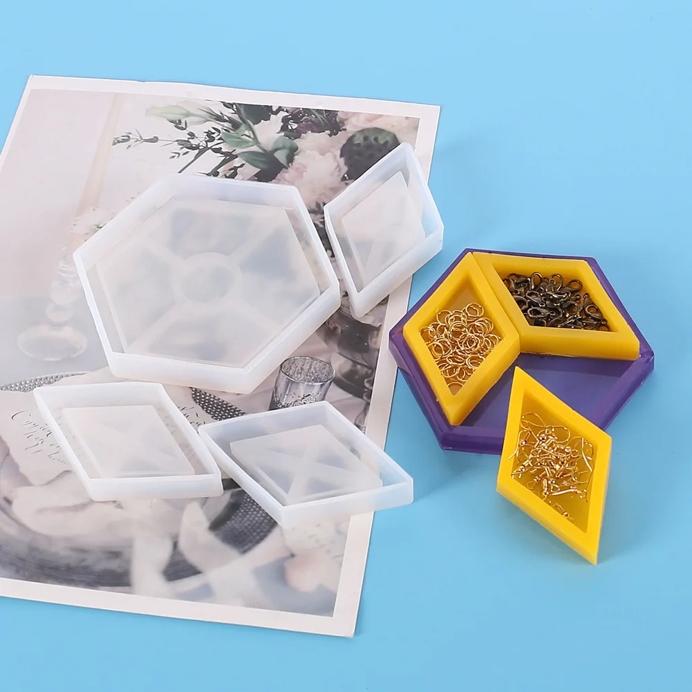 Hexagon Shape Concrete Storage Box Tray Molds Diamond Plaster Storage Tray Mold Geometric Rhombus Fruit Plate Silicone Molds