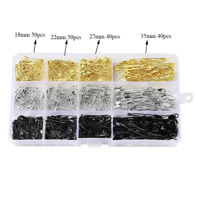 540PCS Safety Pins DIY Sewing Tools Accessory Metal Needles 18/22/27/35mm Large Safety Pin Small Brooch Apparel Accessories