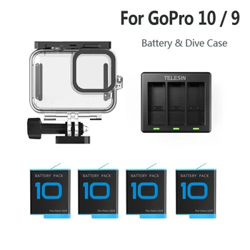 Original TELESIN diving case for GoPro 10 9/rechargeable battery/smart battery charger for GoPro Hero 10 9 black accessories