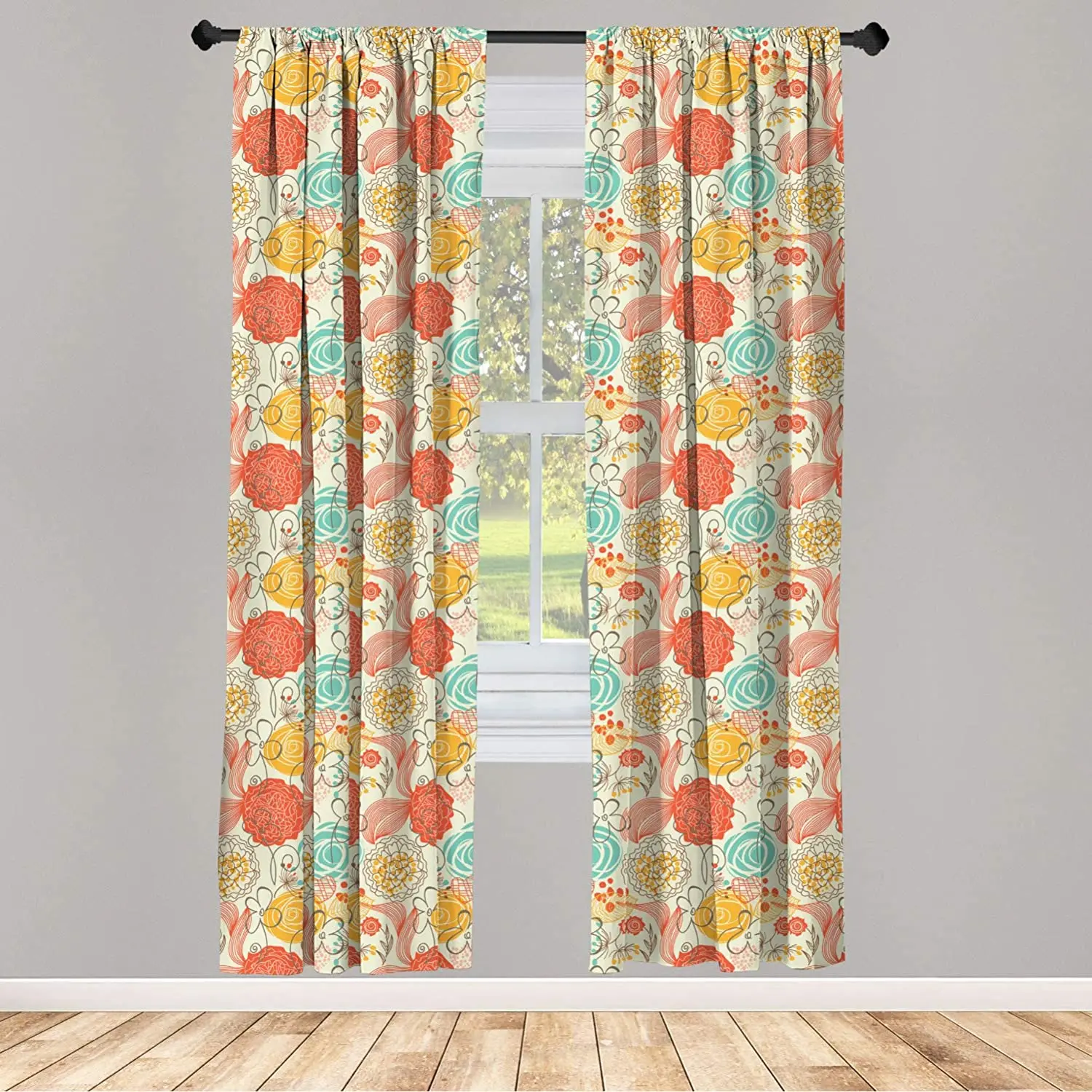 Vintage Curtain for Kids Rooms Cheerful Gardening Plants in Doodle Art Style Retro Romantic Composition Window Drapes