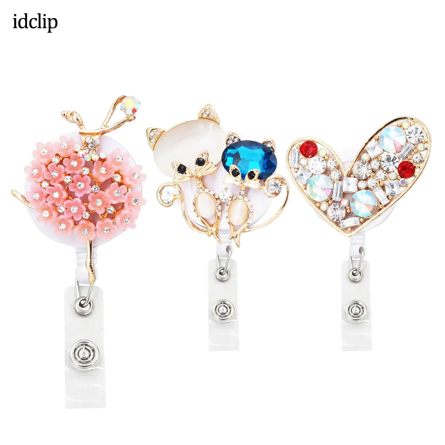 

Idclip 3PC Lot Animal ID Retractable Badge Holder with Alligator Clip Cord Reel Fox Dress Girl Horse Style