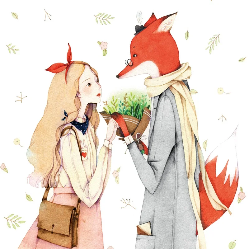 Daisiy e Young Bird Warm Color acquerello Painting Collection Book Cute Girl Animal and Plant Drawing Tutorial Book