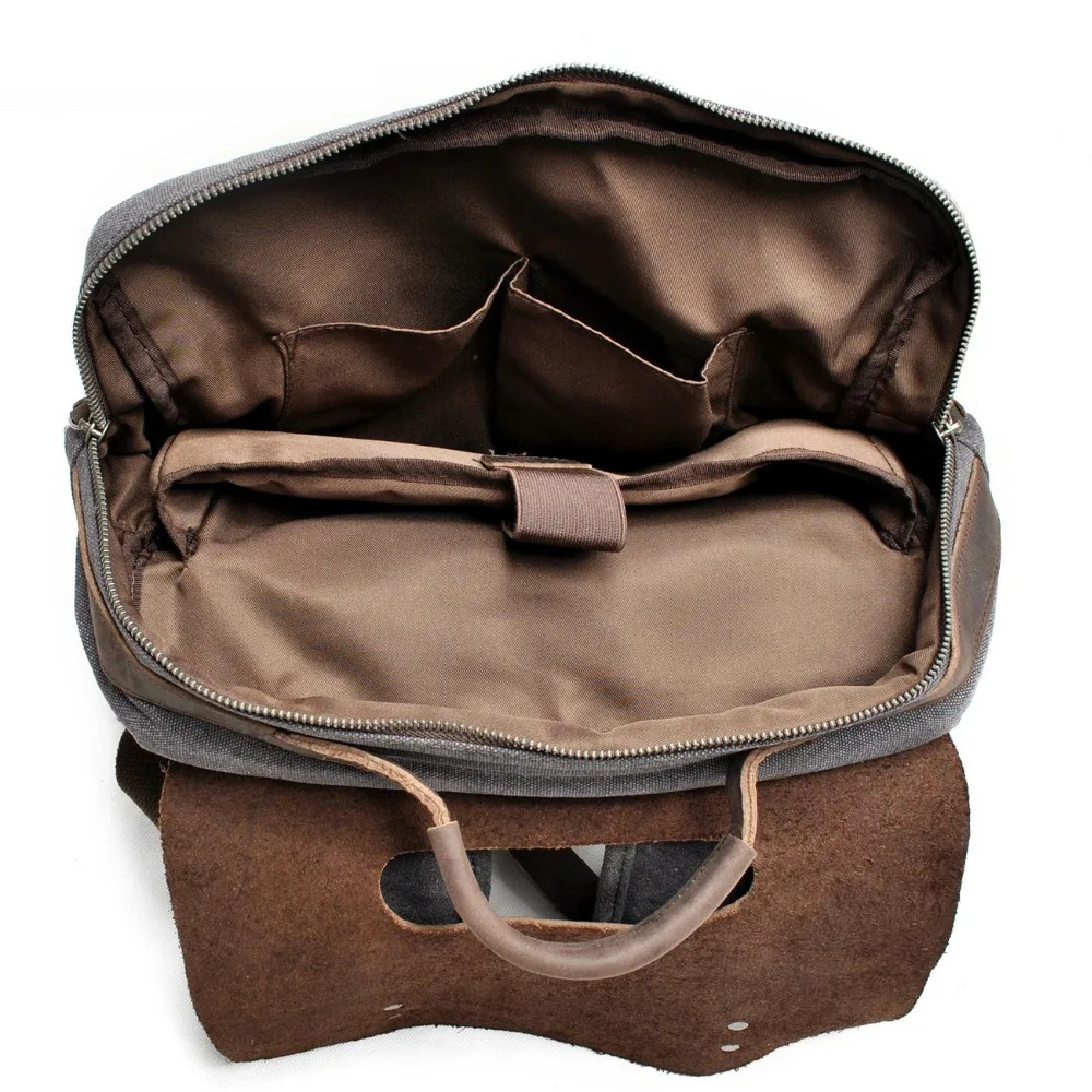 Laptop Men's Backpack Waxed Canvas Backpack Vintage Canvas Backpack Leather School Bag Neutral Portable Wearproof Travel Bag