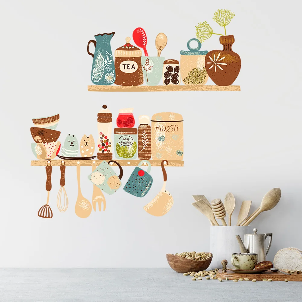 Creative Kitchen Supplies Pattern Wall Stickers Restaurant Kitchen Shelf Decoration Wallpaper Mural Home Decor Removable Decals