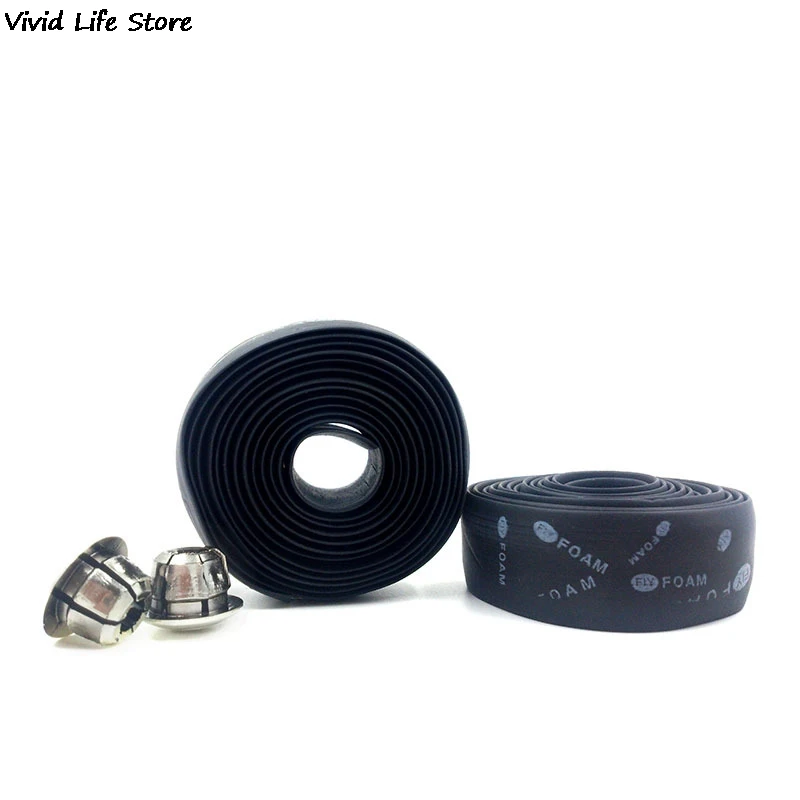 Road Bike Bicycle Handlebar Tape Cycling Handle Belt Cork Wrap With Bar Plugs Black Anti-Vibration Wrap