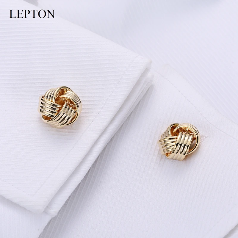 LEPTON Knot Cufflinks For Mens Wedding Business Gold Color Plated Metal Knots Cuff Links 20Pair/Lots Cufflink Gemelos Wholesale