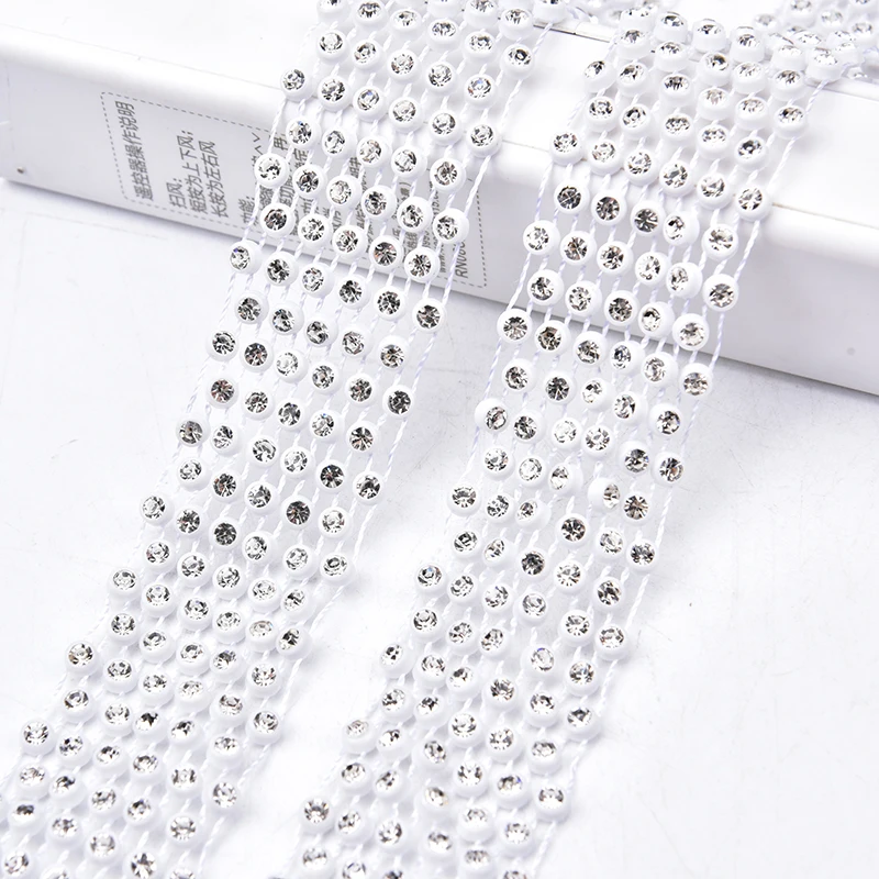 SS12 Stretch Rhinestone Mesh Crystal in Black/White Lace Trim Wedding Dress Belt Decoration DIY Women Necktie Shoes Clothes