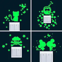 Cartoon Luminous Cute Home Cat Switch Wall Stickers Glow In The Dark Bedroom Decoration Fluorescent Mural Animals Decals Poster