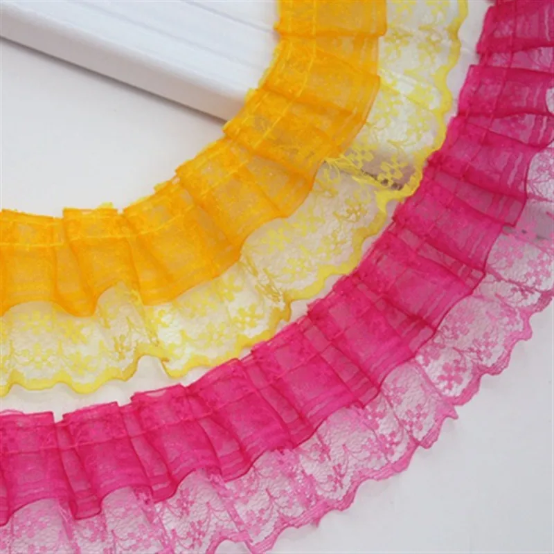 40yards 12colors Vintage Ruffle  Lace Edge Trim Pleated Ribbon Fabric  1.77\'\'Width