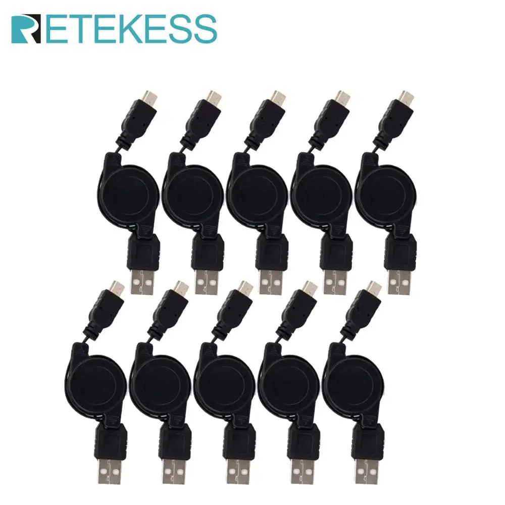 10pcs 0.7M Adjustable Length Retractable Mini USB Charging Cable For Professional Portable Radio Tour Guide System F4503A