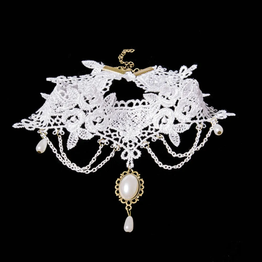 Fashion Gothic White Crystal Lace Choker Necklace For Women Fashion Victoria Vintage Clavicle Chain Collar Statement Jewelry