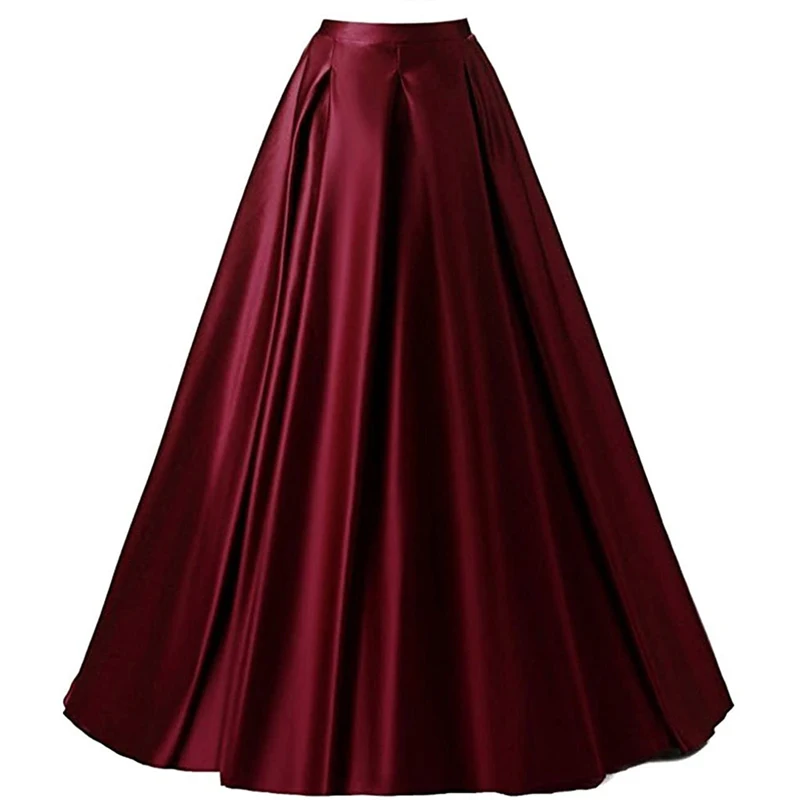 Women\'s Long Skirt Floor Length Satin Skirts Wedding Prom Evening Dress Party Gowns Girls Royal Blue Maxi Skirts Falda larga