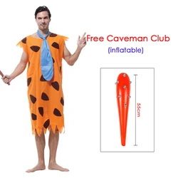 Umorden Adult Man Primitive Savages Caveman Costume for Men Stone Age Fred Flintstone Cosplay Purim Halloween Party Fancy Dress