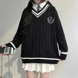 New 2020 Japanese Wear Pullover Jk Sweater  Loose V-Neck Regular Long SleevesStudent Hollow Out Knitting Loose Women Pullover