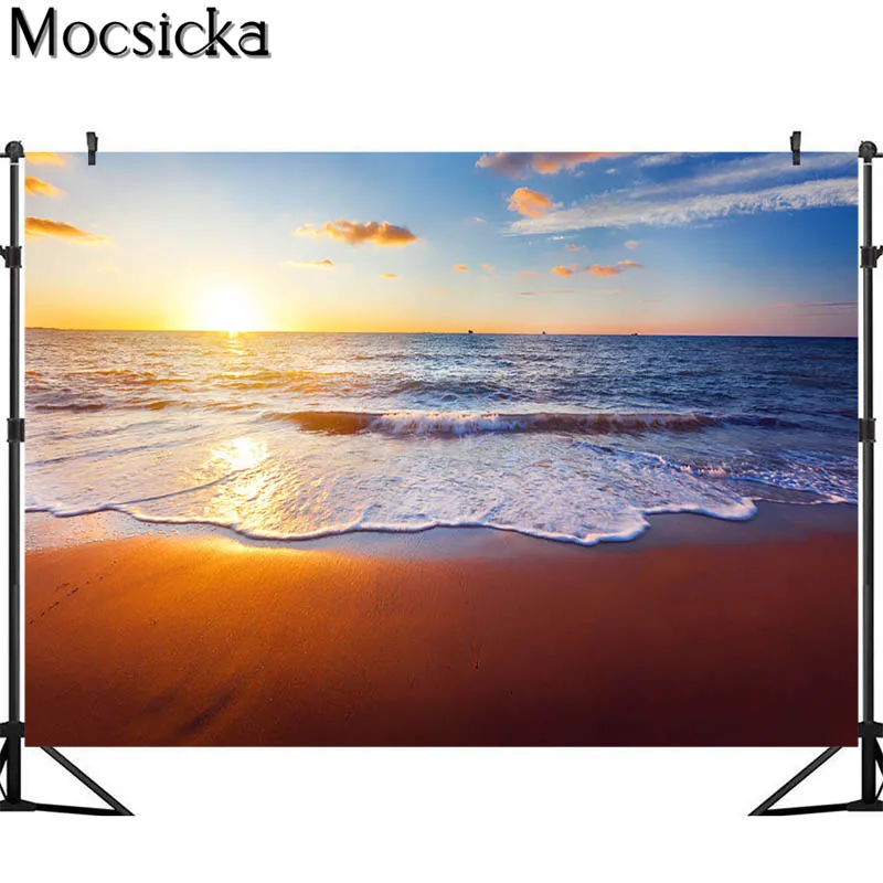 Mocsicka Sunset Beach Photography Backdrops Pink Clouds Golden Photo Props Studio Photobooth Background Cake Smash Photoshoot