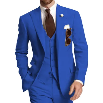 Champagne 3 Piece Business Party Best Men Suits Peaked Lapel Two Button Custom Made Wedding Groom Tuxedos 2020 Jacket Pants Vest 3
