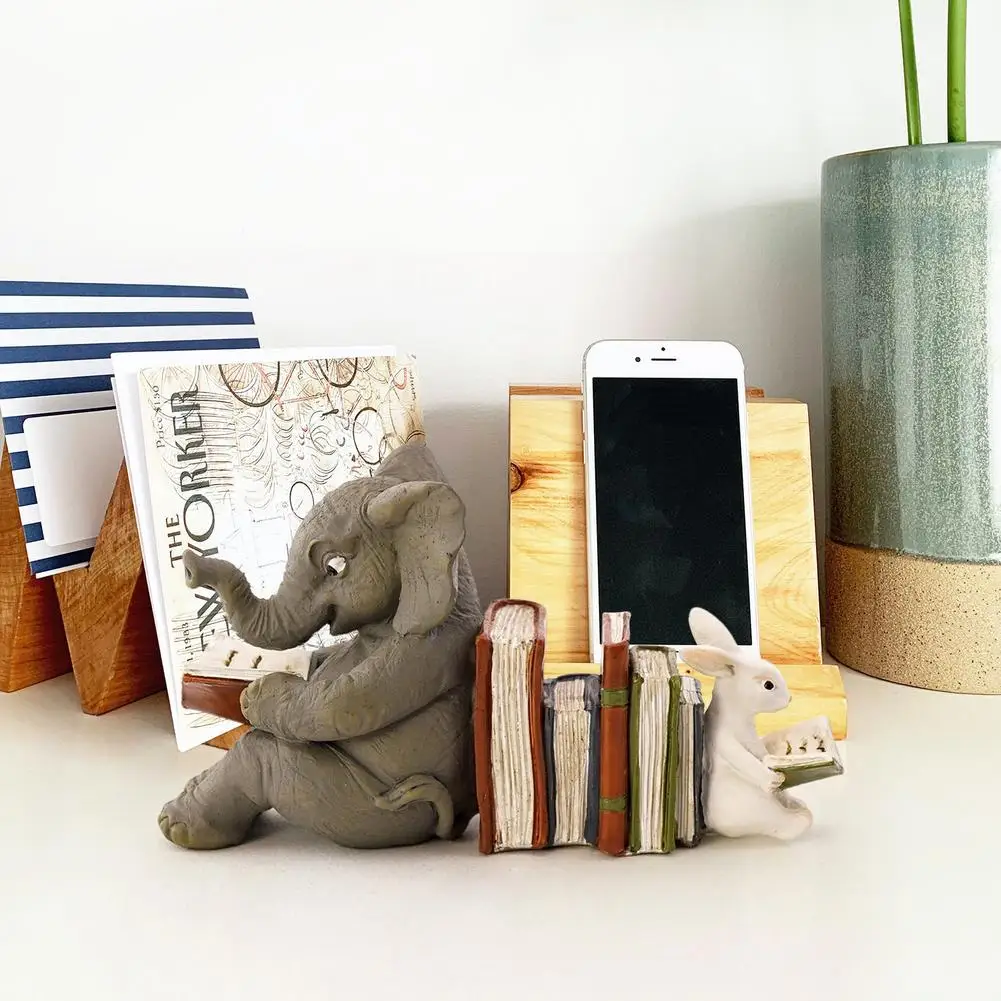 Elephant Animal Figurines Collection Rabbit Statue Resin Elephant And A Rabbit Statue Bookend Figurines Ornaments For Shelves D