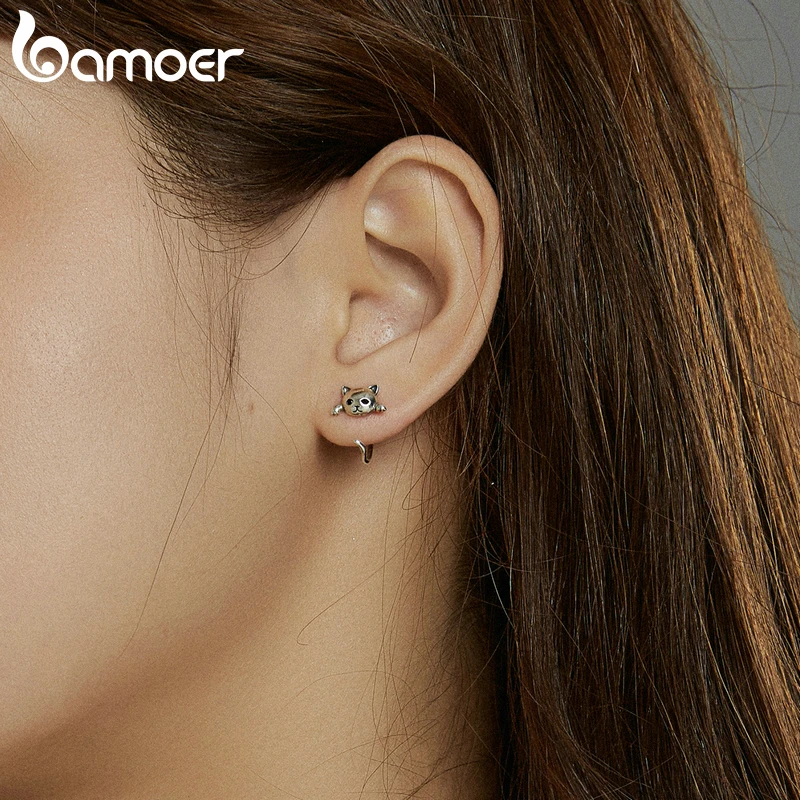 BAMOER Genuine 925 Sterling Silver Minimalist Cute Tail Stud Earrings for Women Animal Fashion Jewelry Orecchini SCE965