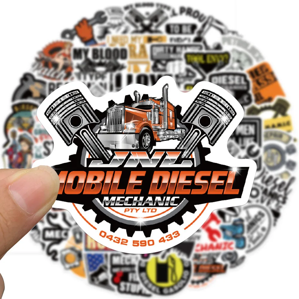 10/30/50pcs Cartoon Diesel Mechanic Stickers Warning Sticker Phone Laptop Car Waterproof Decal Decor Stickers Kids Toys