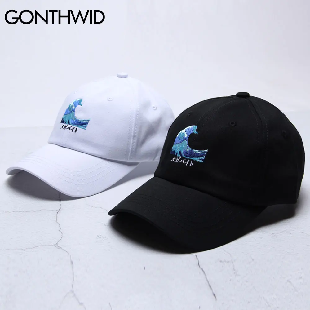 GONTHWID Embroidery Japanese Ukiyoe Seawave Adjustable Snapback Baseball Caps Men Women Hip Hop Casual Cotton Bboy Sun Hats