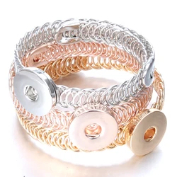 New Snap Jewelry 12mm 18mm Rose Gold Silver Color Cuff Snap Button Bracelet Bangle Adjustable Size Bracelet for Men Women ZE053