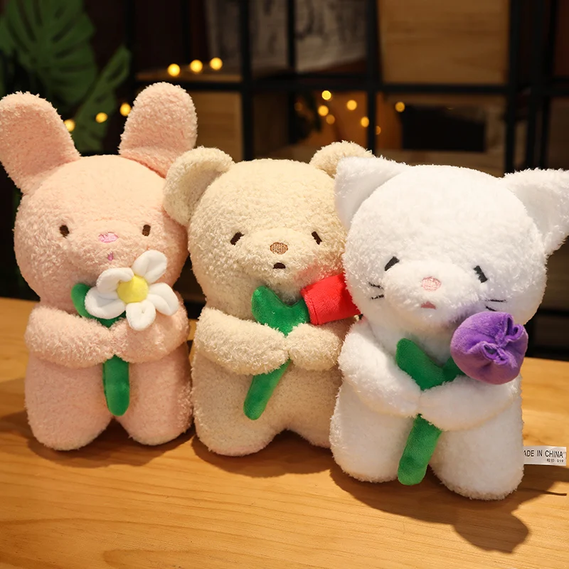 

15-40cm Lovely Sweet Series Teddy Bear Rabbit Cat Hug Flowers Plush Toys Baby Soft Stuffed Animal Pillow Baby Birthday Gift