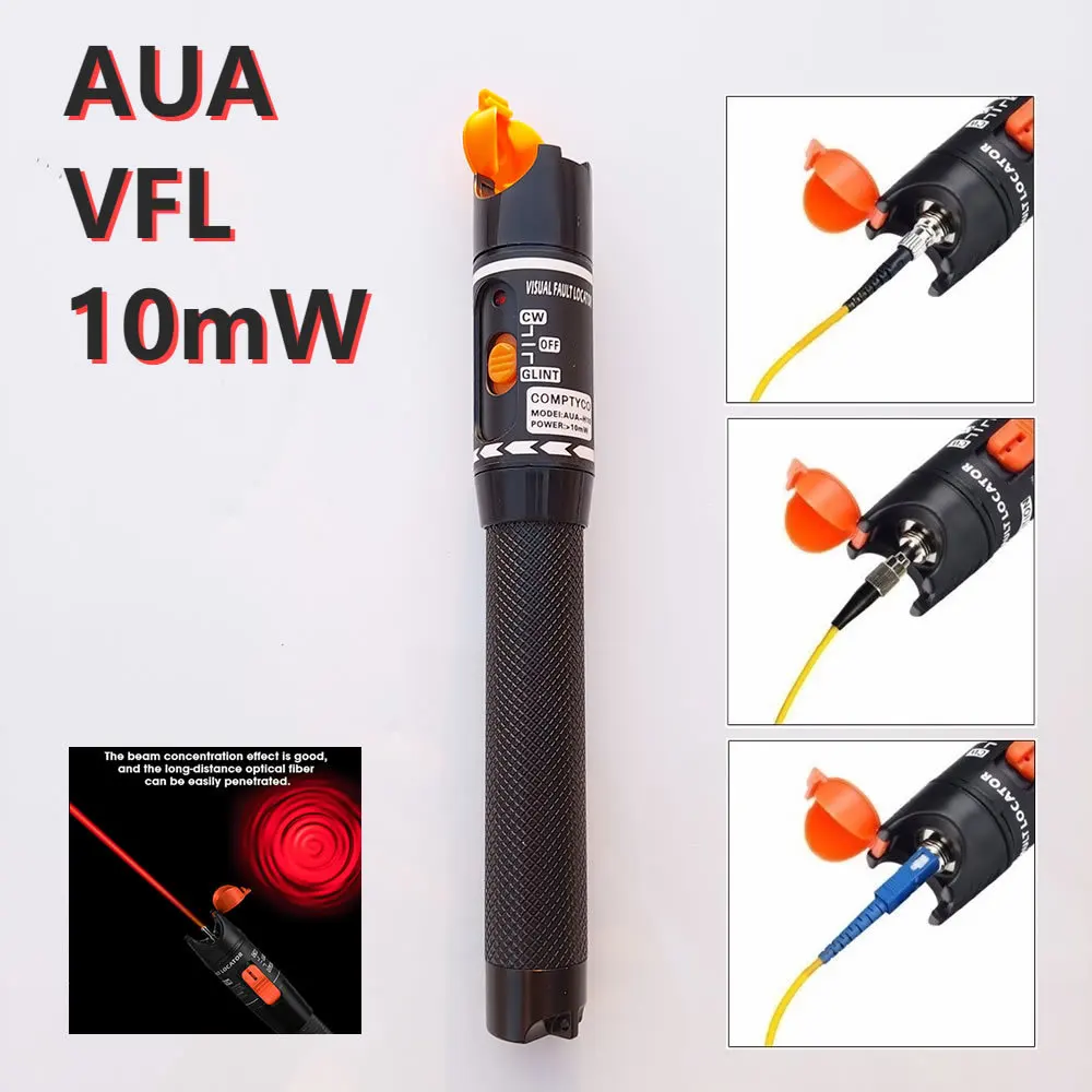 

AUA VFL 10mW Visual Fault Locator Fiber Optic Cable Tester 10KM Red Laser Light 10-12KM Pen Type Visual Fault Locator