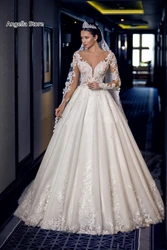 Chapel Ivory Wedding Dress With Long Sleeve Appliques Lace Beaded Backless Sexy Bridal Gowns Vestidos De Novia Customized