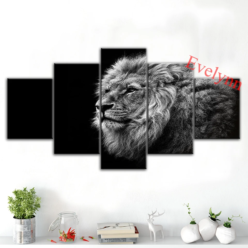 

5 Piece Africa Lion Head Animal Poster And Print Modern Canvas Wall Art Modular Picture For Living Room Homedecor Painting Frame